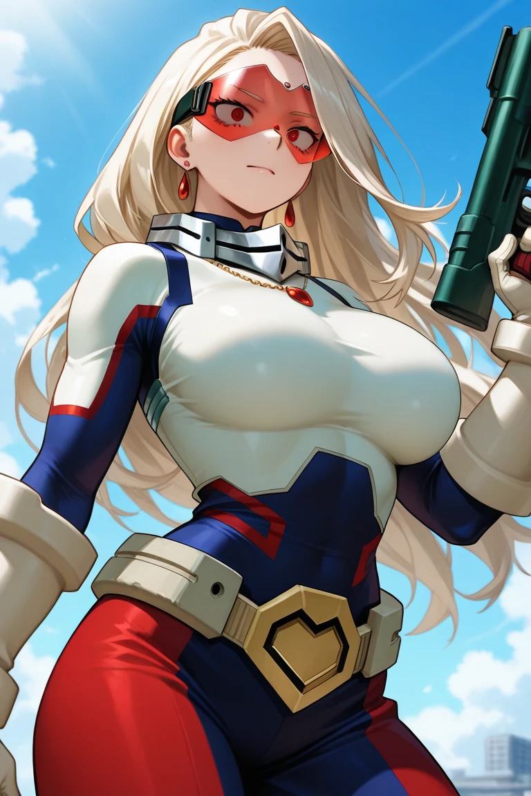 Russian woman Super Hero White blue and Red suit Russia flag