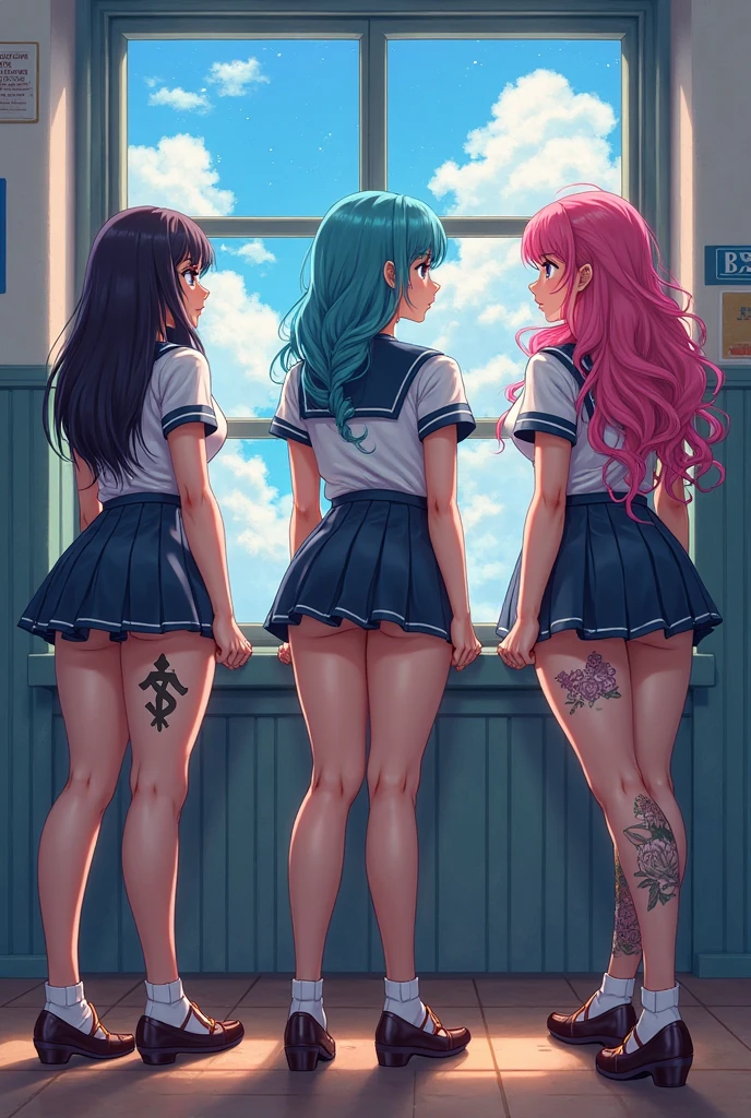 ((highest quality)), ((masterpiece)), (High resolution), 8K, best shadow, The best natural light, cinematic, (Four adult women walking up the stairs:1.4), (brown hair,)、Looking back, bashful、blazer、navy check skirt、(dark blue socks)、((Rear view))、Angle from the rear, dark blue socksにクローズアップ、Manga panel layout、cartoon style、Manga Design、station stairs, (Skirts that turn over in strong winds:1.4), Stylish white satin panties, slender body,beautiful thighs, embarrassed expression,NSFW,cum in panties
