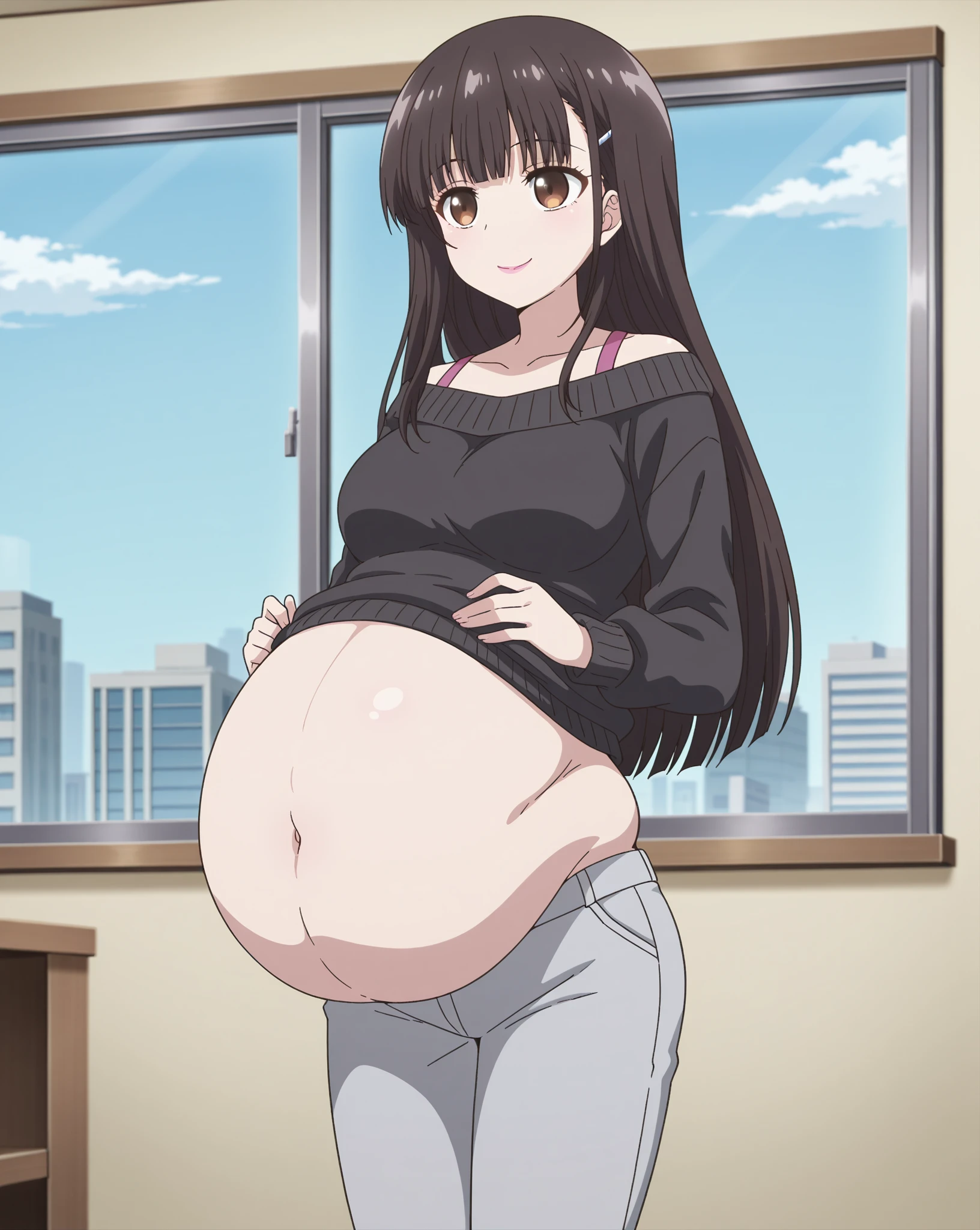 Hair Bow, black hair,Big Baby Bump pregnant, School girl, Big boobs, nipple, cum,16 years girl, Big pregnant Belly, Big Pregnant girl, Largest Belly of Pregnant, Huge Pregnancy Belly, purple eyes