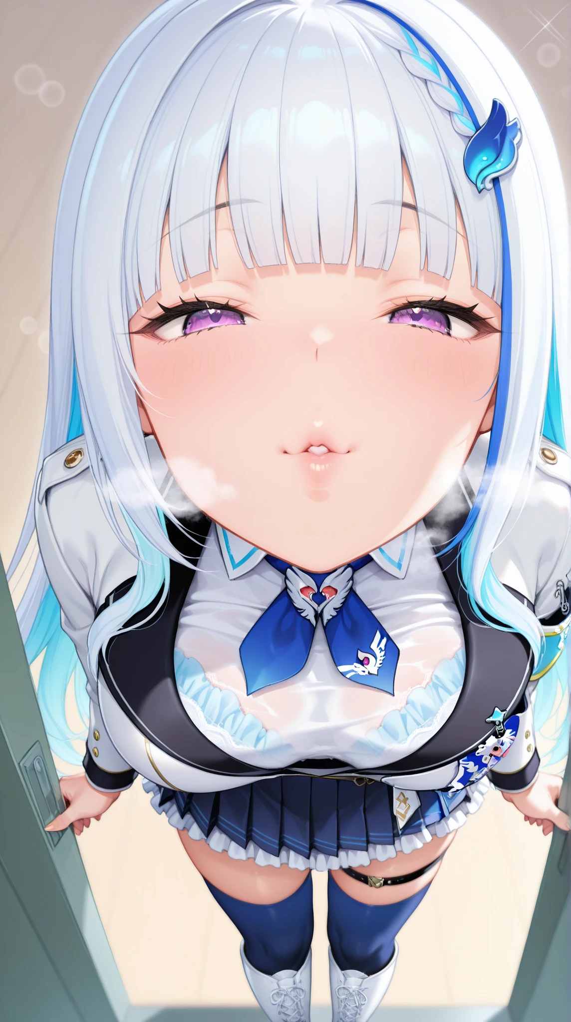 Jueri-Anarupuragu,(((Liz Hellesta))),gameroomconcept,PC Desk,Sitting in a gaming chair,Preste,Game Controller,keyboard,((Looking at the smartphone in his hand)),vtuber,Game Now Streaming,White Delivery Room,Liz Hellesta髪１，((Dressed seriously)),(((Do not expose breasts))),masterpiece, Highest quality, Beautiful and sexy, ((From below)), (1 female), 1 male,Liz Hell,(Straight gray straight hair,((Bangs)),((Beautiful Japanese girl face)),Thin face,Beautiful woman face,Precise depiction,Excellent costume design, charm, (real chest), (8k Full Body RAW Photo), (Highly detailed skin: 1.2), ((Oily skin)), Captivating look, Highly detailed face, ((Grey Hair)),fine grain, ((Sweaty body)), Inside the room,1 Girl,Open your mouth,(((Open your eyes))),(((View here))),(((Open your eyes))),(((Open your eyes))),(((Wide pelvis))),(((Very muscular and thick thighs Veins,))),Thigh gap,(((Narrow waist))),(Realistic:1.0),Front view,1girl,lh1, ,White lace panties、(((Hairy pussy))),(((Black pubic hair))),Open Pussy,Open labia,((Big exposed clitoris)),Viscous love juice is dripping,Hair Ornament Net、Long Hair、Long sleeve、Pleated skirt、(Blue silk thigh-high socks)、((Armband))、Navy blue pleated mini skirt、((White jacket, cotton material))、(tight white shirt)、Navy Blue Skirt、(Metallic black thigh straps),(((Front view))),Focused on PC gaming,(((Close ~ eyes)))，(Crying face),tears,Are crying,((Expressions of pain)),Frowning,Saliva,((Open your mouth)),Showing teeth,Constricted eyes１，