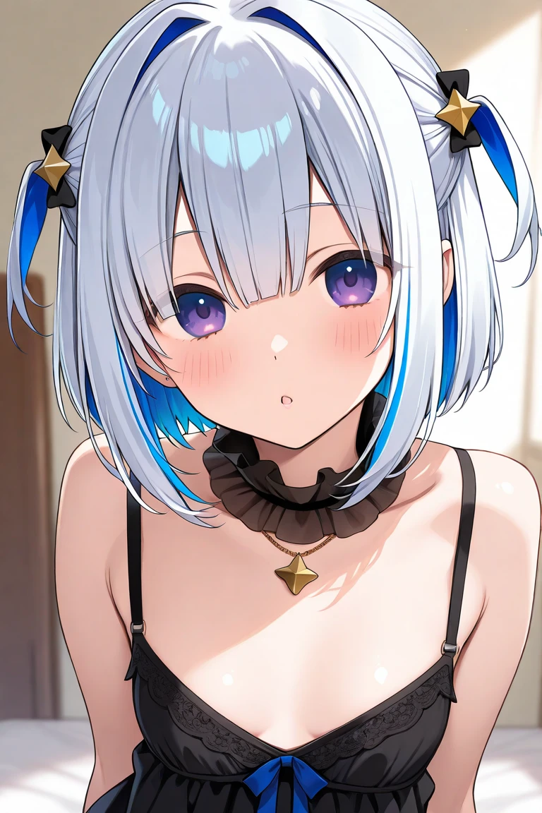 (masterpiece), (best quality), highres, kei1, 1girl, solo, blue eyes, long hair, (wears a red Venezuelan gala dress), ribbon, bangs, collarbone, (gray hair), black hair band, neck ribbon, hair between eyes, medium breasts, cowboy shot, smile, (anatomically correct full body), this inside a Venezuelan house, detailed full escenario