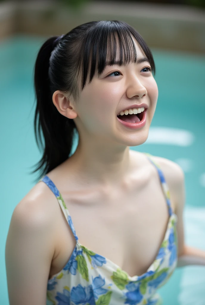 Woman smiling with arms outstretched in pool, Yoshitomo Nara, Chiho, Kazami Yuuka, Yasumoto Oka, Chiho ashima, Nishimiya Shoko, Aoi Ogata, Yuki Morita, Akiko Takase, tsugumi ohba, mao hamaguchi