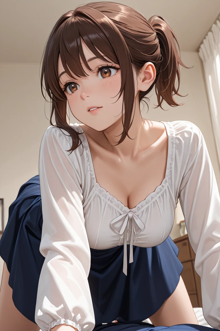 One girl, All fours pose, In a big luxurious bed, cbornling towards the viewer, (masterpiece), (Highest quality), Kasumi, Blue Japanese clothing, ((detailed)), ((Highest quality)), ((masterpiece)), extremely detailed CG unity 8k wallpaper, 32k, focus sharp, photograph of Perfect Eyes, Perfect Eyes, masterpiece, born, Beautiful art, Professional Artist, 8k, very detailed face, very detailed hair, perfectly dbornn body, Beautiful Face, very detailed eyes, smile, Rosy Cheeks, 複雑なdetailed in eyes, perfect fit body, Beautiful body, extremely detailed, 複雑なdetailed, highly detailed, sharp focus, detailed skin, realistic skin texture, texture, detailed eyes, High resolution, Kodak Vision Color, photograph_\(Ultra\), Post-processing, 最大のdetailed, Roughness, 実born活, Ultra realistic, photographrealism, photographgraphy, Absurd, RAW photograph, Highest quality, high detail RAW color photograph, professional photograph, extremely detailed UHD 8k wallpaper unit, Highest quality, High resolution, (masterpiece, Highest quality, High resolution:1.4), photograph, Cinematic, Film Grain, sharp, Soft natural light, magic photographgraphy, super detailed, Anatomically correct, Perfect Anatomy