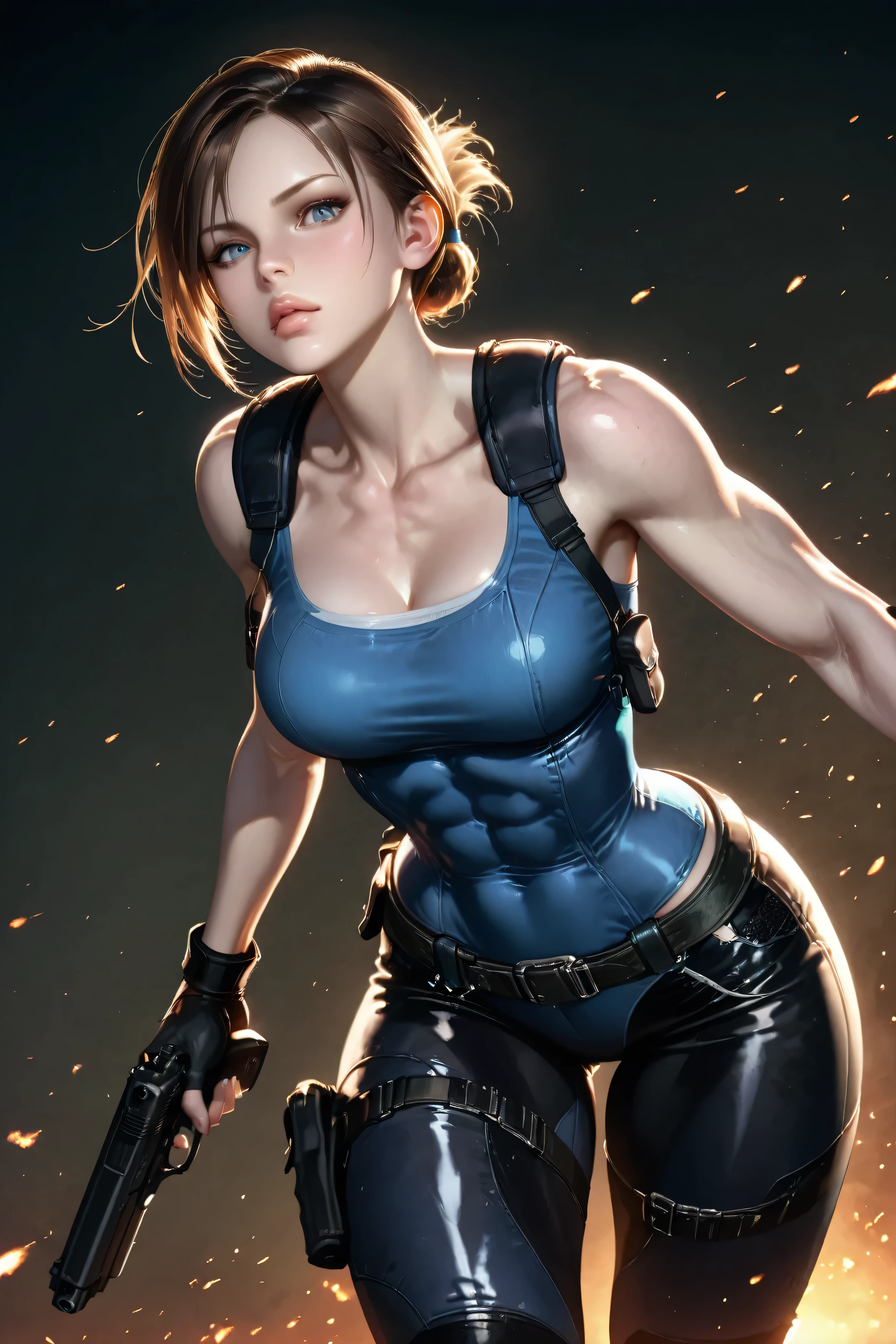 (((landscape of the catacombs))), a beautiful young explorer stood in the distance, ((wearing a jill valentine outfit))
