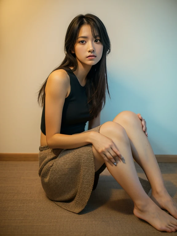 1girl, woman, masterpiece, best quality, highest quality, cinematic lighting, (volumetric lighting), extremely detailed CG unity 8k wallpaper, focused, 8k wallpaper, extremely detailed, ultra realistic, photorealistic, sharp focus, absurdres, (HDR:1.2), (high contrast), photograph, detailed and intricate, instagram, portrait, highly detailed, digital painting, artstation, concept art, smooth, sharp focus, illustration, cinematic lighting, (natural big breast), (((wearing knit tank top and short pants))), eyes looking at the viewer, (skinny legs), ((standing and crossed arms)), ((slender body)), skinny, (((Height 161cm))), (HQ skin: 1.4, Realistic human body structure), long hair.