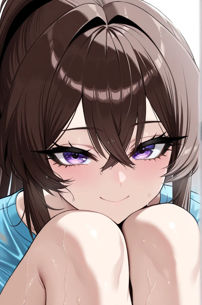 [1girl, sakura bakushin o \(umamusume\), umamusume], beautiful detailed eyes, purple eyes, (tareme), (half-closed eyes), (opened big mouth, licking, Sticky tongue), nsfw, (close-up mouth), (curvy, Slender),(cleavage), from above, Highest quality, Super detailed, masterpiece, Ultra-high resolution, 8k, Embarrassing, blush, Lovely, (With tears in her eyes and her mouth open), Sticky saliva