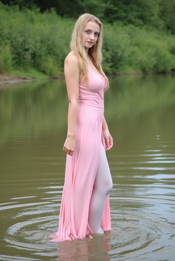 ******full body shot or full-length portrait, the world's most beautiful and pretty 20-year-old woman, golden hair, small heart-shaped face, skin clean and fair and transparent white without any blemishes, eyes clear and clear and vivid transparent green , perfect overall proportions, wearing a modern open mini skirt, wearing high heel shoes, dancing in the sea water station, --auto --s2