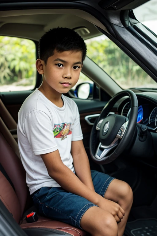 Boy inside a luxury car