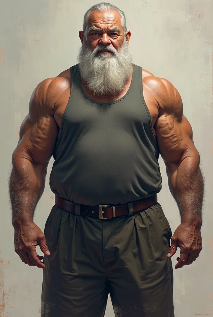 A portrait full body photograph A tractive mid age heavy trucker-driver, bald Strong, muscular, hairy big belly bodybuilder, showing very hairy groin area, epic realistic, photo, faded, neutral colors, ((((hdr)))), muted colors, intricate scene, artstation, intricate details, vignette --auto --s2