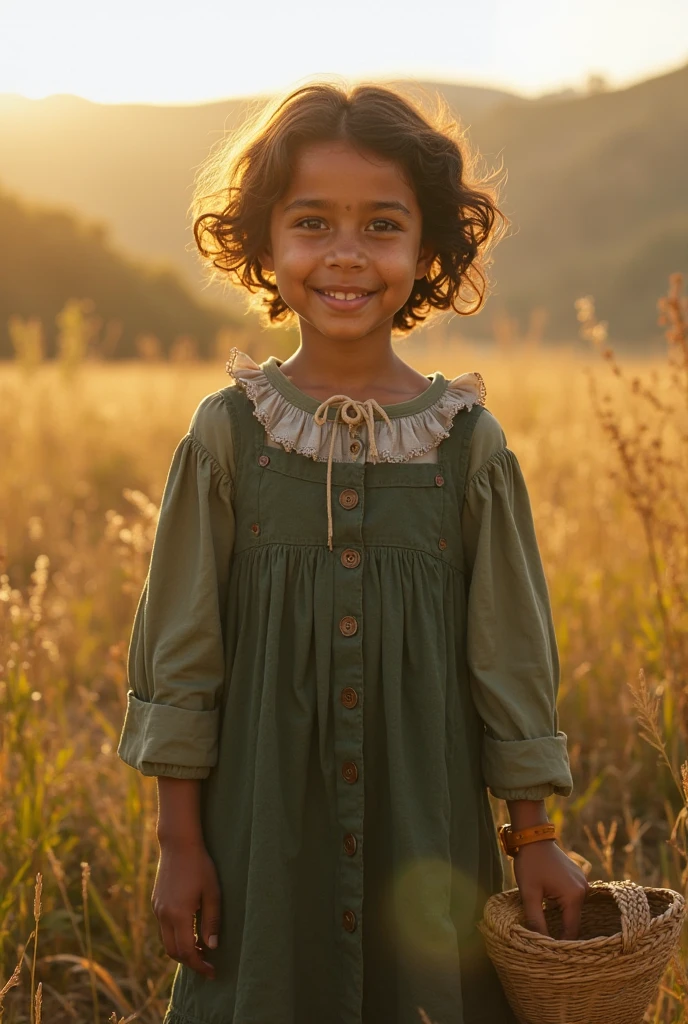 4K Vivid Girl Child, 5 years old, boys, gram, naturey, Messy hair, Dark Brown Short Hair, hazel eyes, glare eyes, Photographic Model, Country Peasant Dress , little man, masculine, blue sky