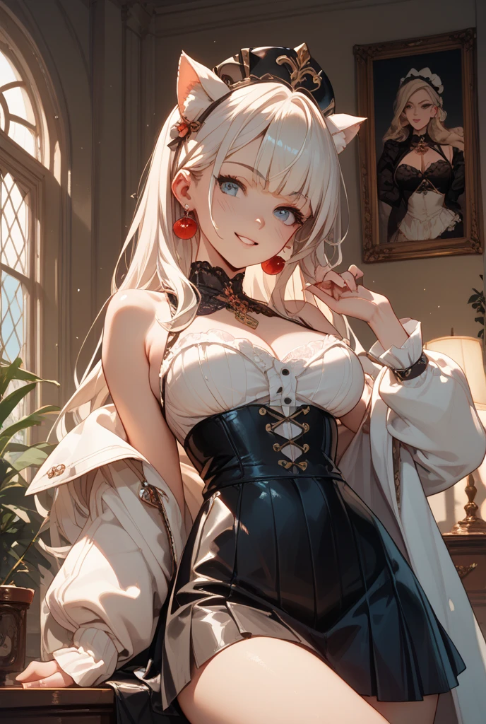 (Artwork of exceptional craftsmanship),(Detailed illustrations,(Very ideal anatomy),Very detailed and detailed drawing,Delicate lines with slow and rapid,(Realistic texture expression)),[Color tressed main line],[Strange bedroom background],[HENTAI ANIME] (JapaneseGirl (Beautiful shape) 15yo student [Luxury Girl] (cat ear ((plump)) (large chest with drooping,[wide areola]))),(Full body lingerie (Pure white corset) (Ribbon Ruffled Lace Fabric [lolita fashion])),[Realistic and glossy skin expression ([High humidity] (Soft body)),([sitting] [[boredom]] gravure),Transparency, soft ambient light,(Perfectly proportioned),(Fine and beautiful skin expression [realistic skin detail]),[Design built to the highest level,[Advanced structural understanding of materials],Ideal color coordination],(Intricate and beautiful decoration [Dense detail]),(More on shiny hair),[Perfect hand details [Beautiful Finger]],(Beautiful perfect face [Realistic face details]),[Clear gaze],[long and beautiful eyelashes],[Perfect eye details (Eyes beautifully drawn down to the smallest detail)],(detaileds,high-detail),([Precision Detail],[multi-layer texture],HighQuality,hight resolution),[(Accurate simulation of light-material interactions),Understanding Airflow,Mechanically correct representation],[Visual art that conveys a sense of narrative] [Full body like],[[Desaturation]].