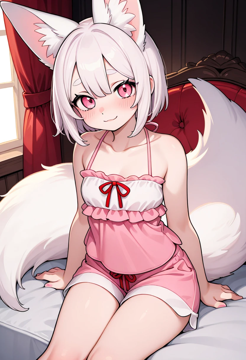 1 girl,High target,abdomen,Ultra-short sailor suit,Large Breasts,Room,Face is so red,Slim,Big breasts can hold the cup,Incredibly sexy,one person,Cat ear,full-body shot,mini skirt,Black socks,Reveals pink underwear,White hair,Legs wide open