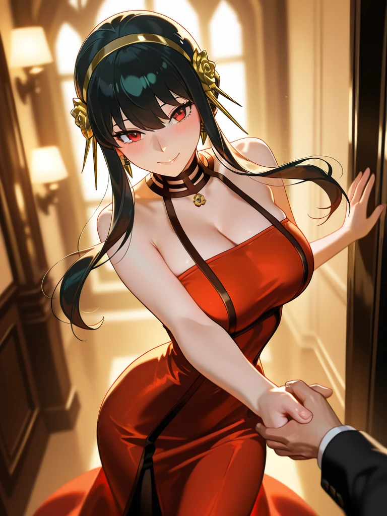 Adult female, milf, busty, hidden hourglass figure, sexy red dress, messy and long black hair, golden yellow irises, defined black pupils, passionate, blushing, yelling at another player, casino, poker table, playing poker badly, night, perfect eyes, highly detailed, best detail, high quality