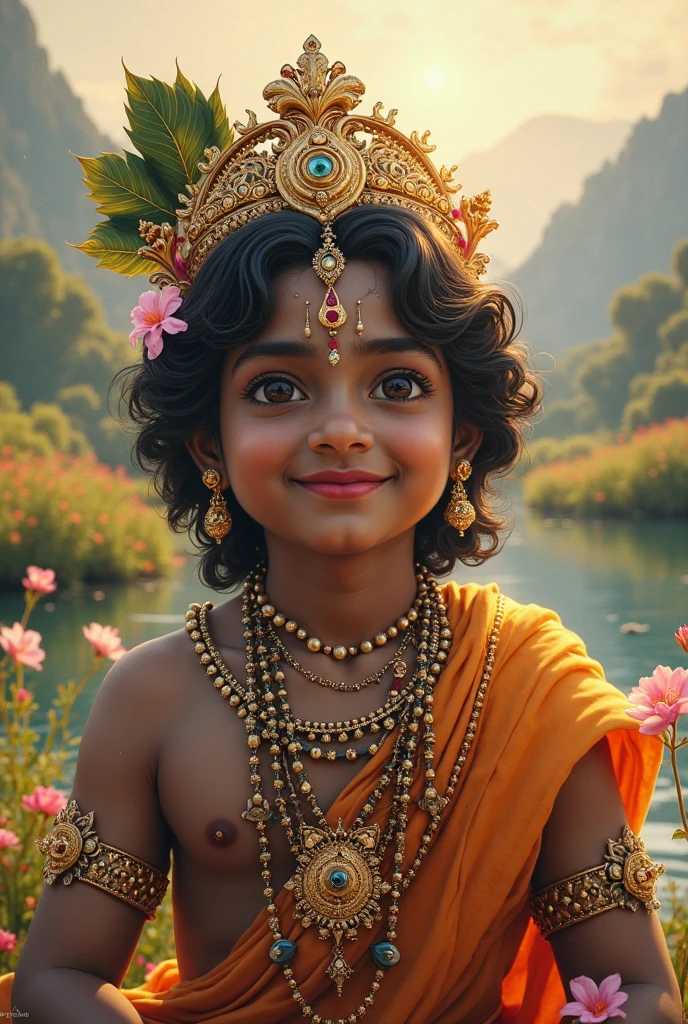 A four year old cute indian boy in lord Krishna's costume 