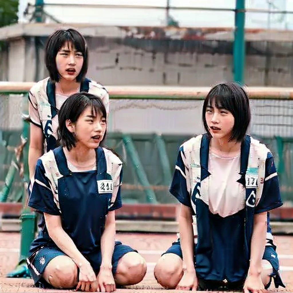 1 person、volleyball club、squatting down to pee