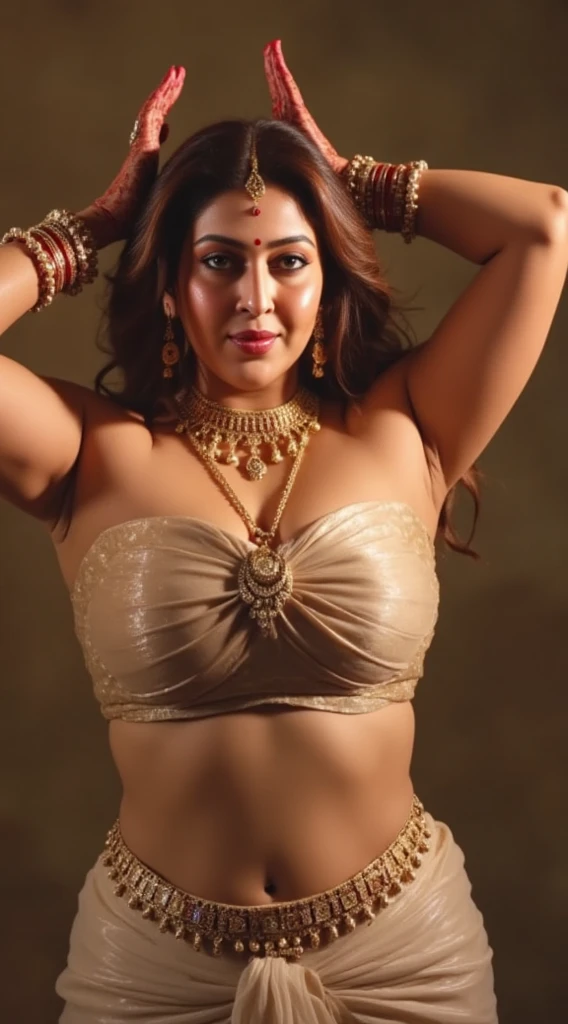 50yo mature MILF Anushka Shetty,((best quality)), ((masterpiece)), ((realistic)), eye kajal, mascara, red lips, sensual Beauty, mommy,  full figured mommy, provoking body, extreme sweat, sweat soaked skin, slight stretch marks, alluring figure,  bulging figure, thick charming lady, curvy, thick navel, full figured woman, eye kajal, massive breast, full body, styled hair, pierced eyes, female face,royal aura, trend on artstation , sharp focus, studio photo, intricate detail, very detailed, detailed eye, illustration, very detailed, sharp focus, digital render, professional, 4k
