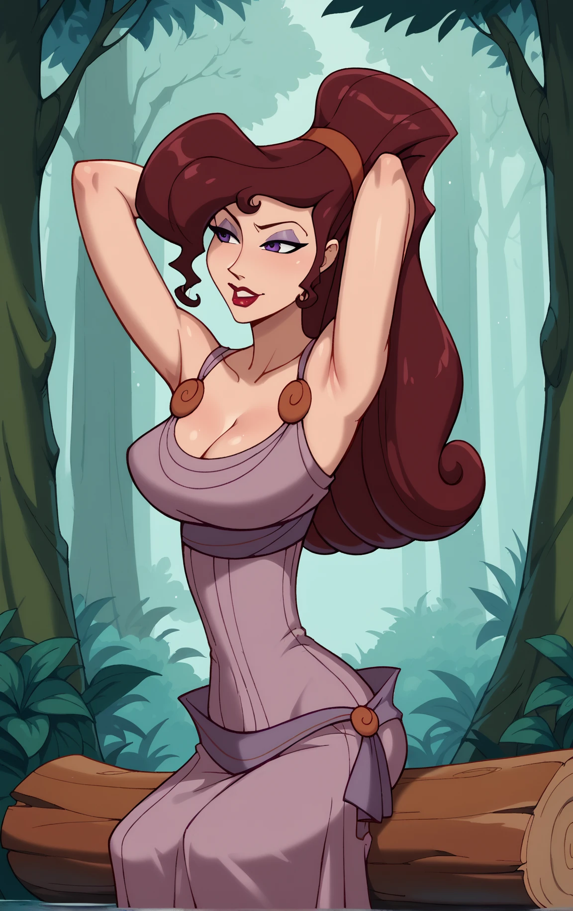 A professional ((full body) three-quarter photo) of a beautiful 35 year old woman, (Wilma Flintstone:1), red hair, ponytail, white dress, she has (((Giant  ))) ( pearl necklace), lipstick, barefoot, smiling, finely detailed skin, detailed hair, detailed clothing texture, sharp focus, depth of field.  feminine focus.  bokeh:1.4, natural lighting, rock background, kkw-ph1.