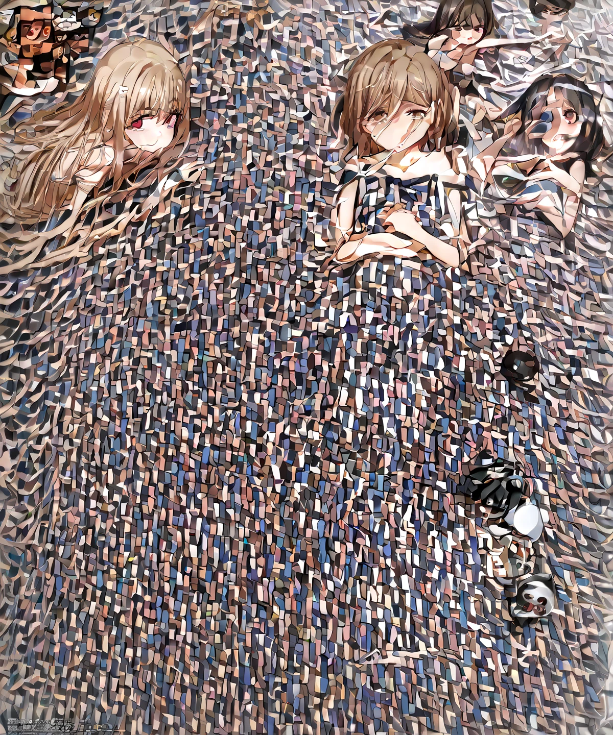Beautiful girls hugging each other、Gothic Lolita、Long skirt、Beautiful Eyes、Brown Skin、upside down、
