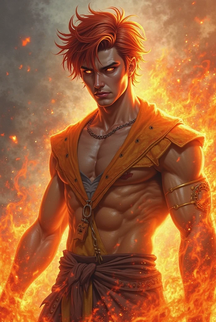 realist, masterpiece, intricate details, detailed background, depth of field, muscular, Photo of a handsome Latin magician, 30 years, (short brown hair), Voluptuous crotch, fire spell, magician, He wears a long cape, red and white coat, Sexy muscular, wearing thong, Chest focus, incendiary.