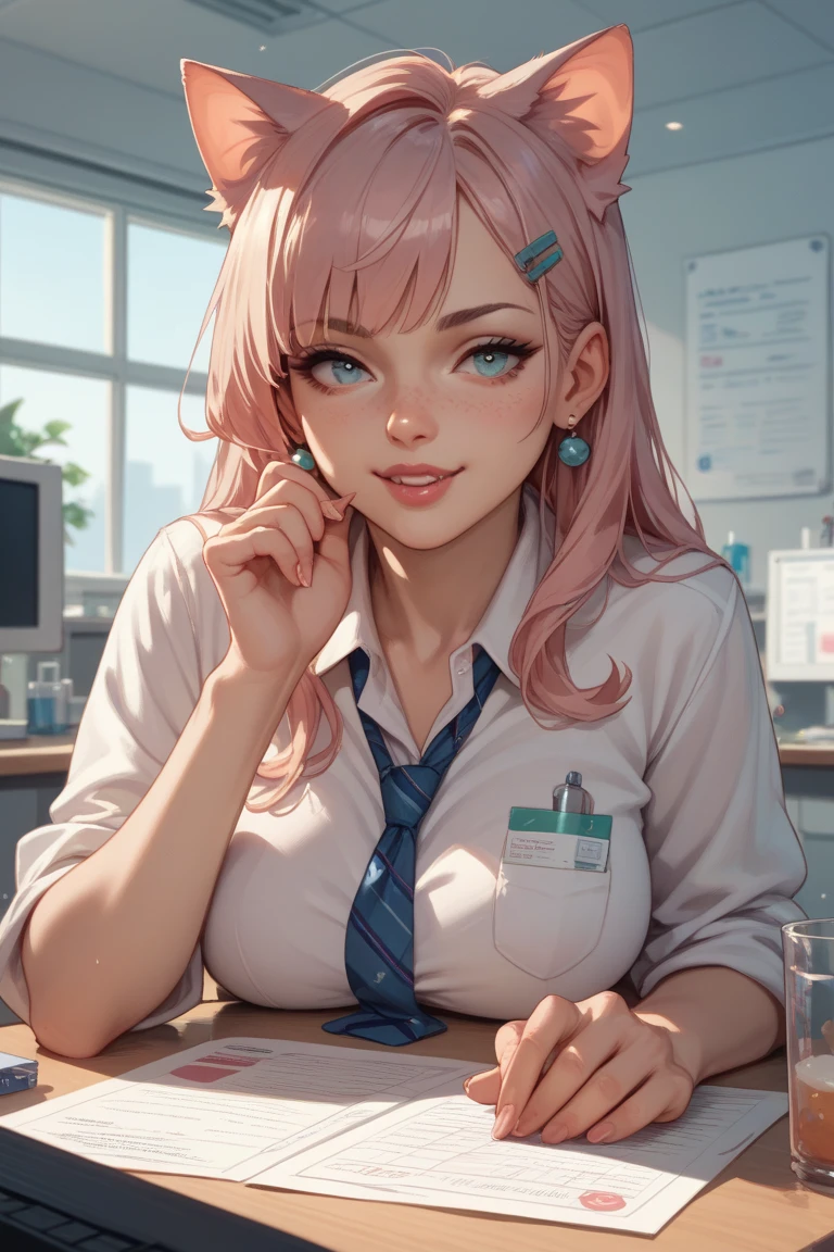 Nsfw,((best quality, best resolution, Masterpiece, disparate)), A 21-year-old woman with large breasts and long purple hair wearing a Japanese school uniform, white button-down blouse, mini saia plissada branca , meia 7/8 ,Women's locker room, olhos cintilantes detalhados na cor roxo