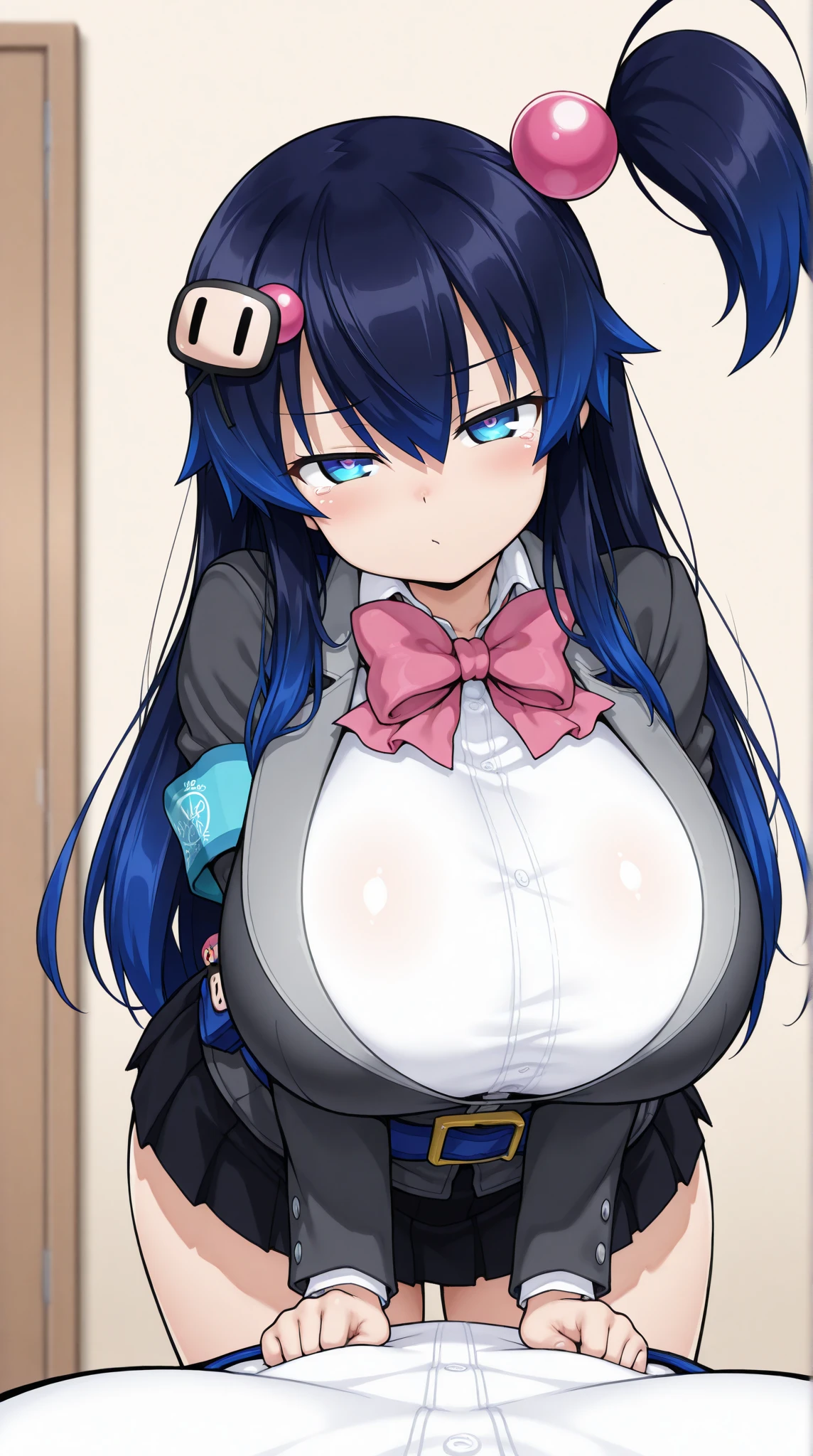masterpiece, high quality, 1 girl, (oppai loli), (rainbow hair), glossy skin, blushing, slender, slim, anatomically correct, large breasts, sinisistarblack, nsfw