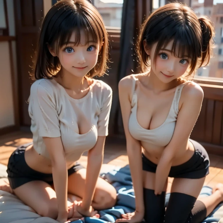masterpiece, best quality, ultra high res, (photorealistic:1.4), detailed beautiful face, detailed clothes, perfect feminine face, (solo:1.4), 1girl, Asian female in tank top wearing, cute smile, adorable