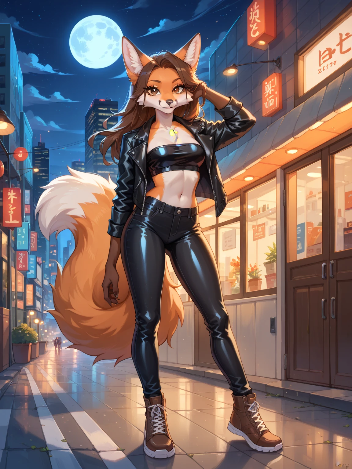 Create an realistic CGI photo of a anthropomorphic raccoon women. Long orange and black striped hair. The photo should be of the highest quality, a masterpiece with intricate details. The raccoon women should have a female, humanoid, appearance, with a vaugly human face. She should have luscious lips, a wide smile, and bright, expressive eyes, exuding beauty, cuteness, and adorableness. Ensure the image is high resolution and sharply detailed, with a detailed and vibrant background. Incorporate mystical lighting in the background, creating a romantic and enchanting atmosphere. regal. noble.