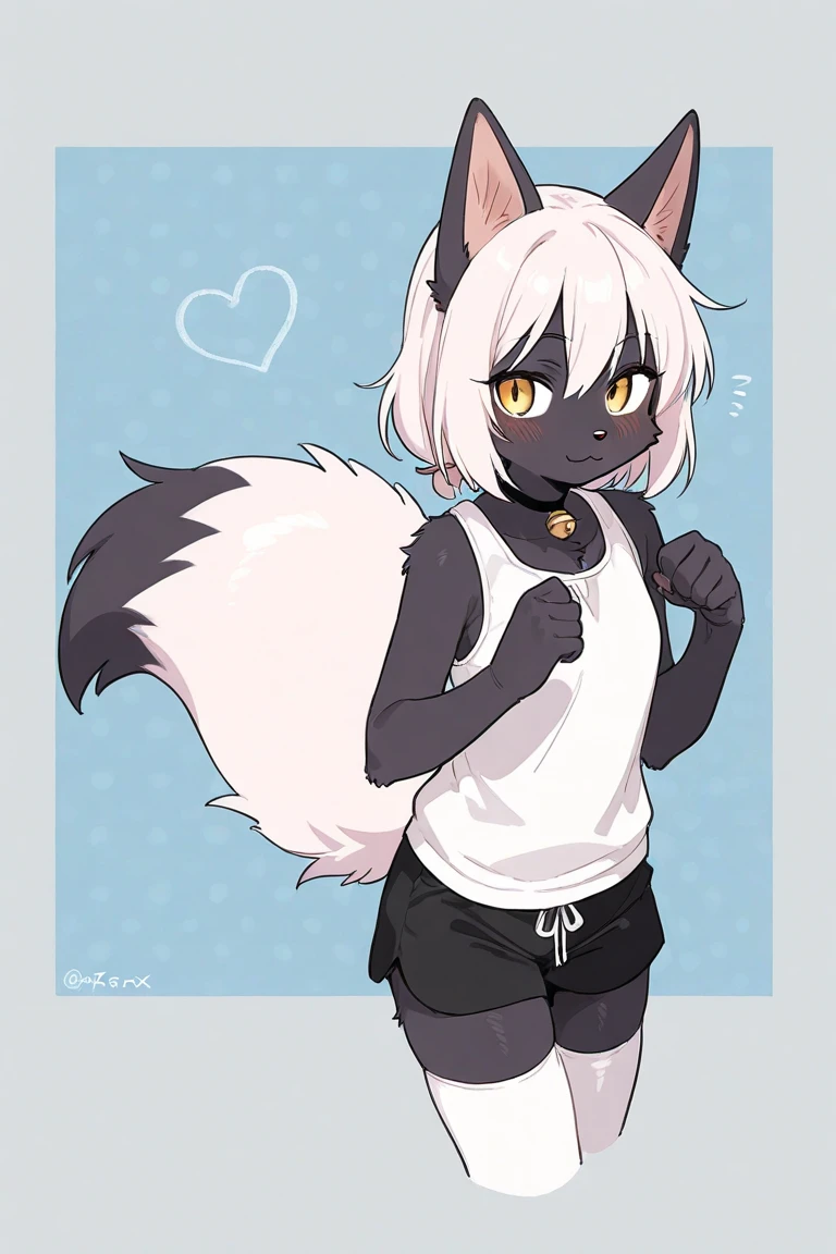 (((No background, white background))), High quality, 8K, by kenket, by swaybat, by reysi, by Zackary911, by hyattlen, by teranen, by fumiko, by Pixelsketcher, by Bayard Wu, by Einshelm, by Kilinah, by Hioshiru, by fluff-kevlar, by Dimwitdog, Furry, Anthro, solo, ((australian shepard)), ((female)), ((young)), fluffy tail, ((slender)), ((short white hair)), chest fluff, short, small breasts, erotic, smug, dynamic pose, back, behind, rear, butt, tasteful nudity