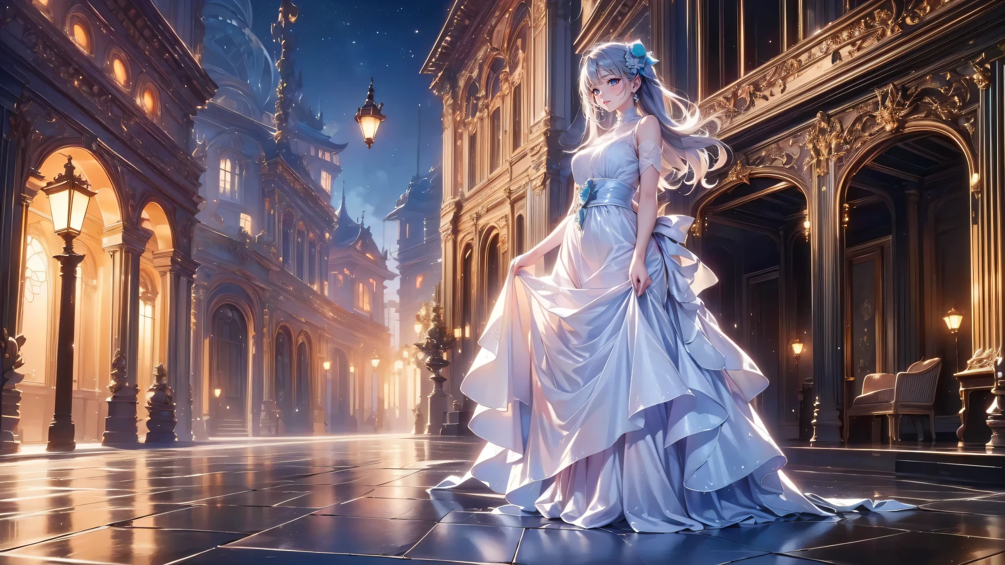 ( very detailed目, very detailed顔), ( realistic にสุดๆ, high resolution ), ( Top Quality :1.4), ( Top Quality ), 5, Midea, 1 girl ,score_9, score_8_ up, score_7_ up, score_6_ up, score_5_ up, score_4_ up, realistic skin texture that lasts deep into the middle of the night 、 Deep Night , RAW photos , ( realistic に, realistic :1.37), very detailed, Pro Pictures , (masterpiece:1.3, Top Quality , s uper high resolution, Ultramore ), ( realistic , photo realistic :1.4), beautiful illustrations , perfect lighting, anime style .( masterpiece : 1.2), ( very detailed: 1.2), ( very detailed CG: 1.2), ( high image quality : 1.2), (最 high image quality ), 8k, animated illustration , 、 beautiful girl 、とても cute天使、 cute、、smile、 long skirt、 Black Long Boots 、 Turquoise Eye, cute女性 ,street, Store , sign,European Buildings,slate paved ,Rose flower