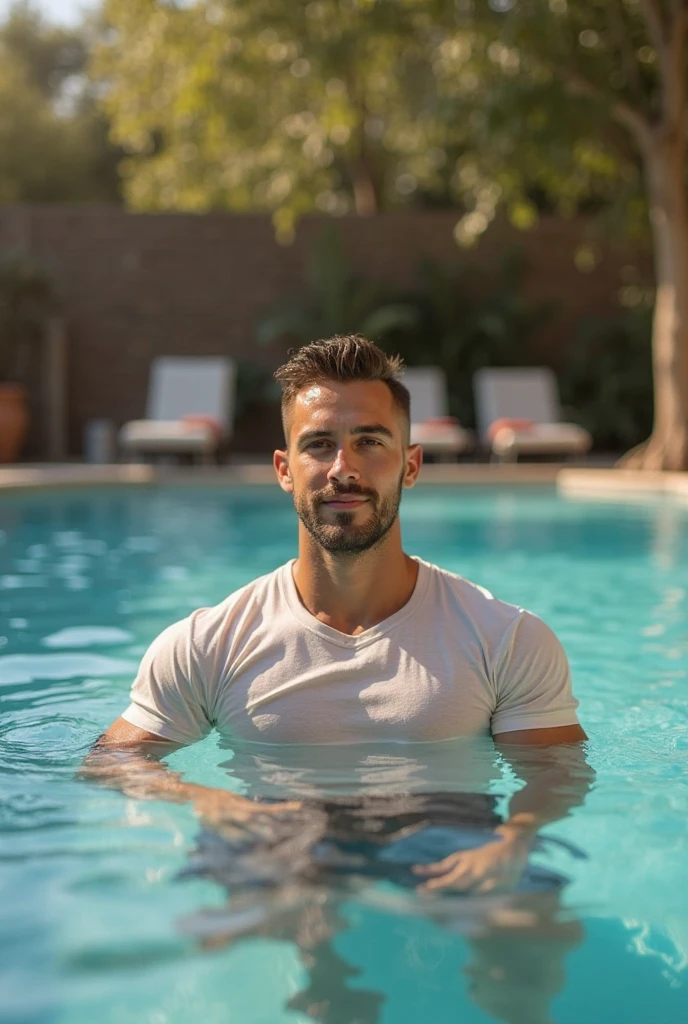 There was a man standing in a hot tub, Selfie, Sunlight, Smile