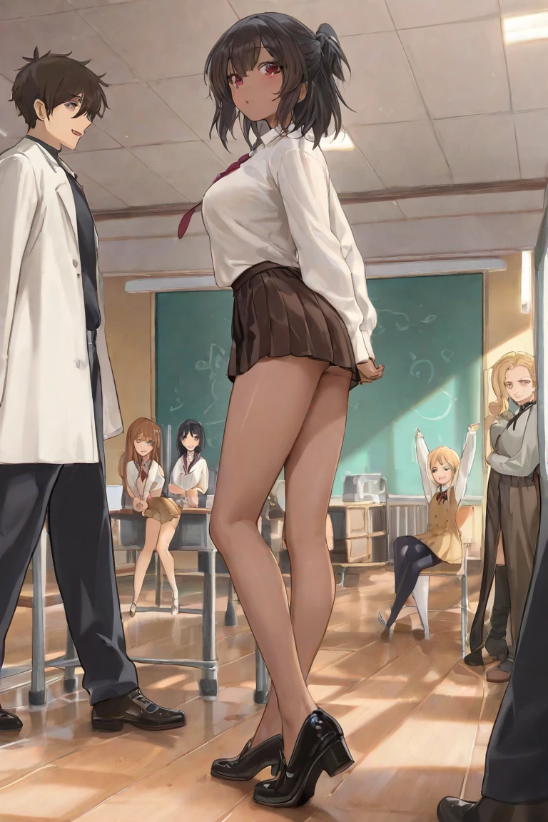 Female teacher pees in group photo、When taking a group photo with many students, only the female teacher pees、There are many students behind the female teacher.、The students are facing the same direction as the female teacher、Urinary incontinence、peeing herself、A lot of pee、From below、White Suit、White Mini Skirt、White High Heels、Perfect figure、Extremely beautiful、Peeing while standing upright、Steam rising from the pee、Female teacher is embarrassed、Many students are looking at the female teacher