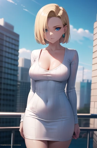 20 years old woman, milf, beautiful, short blonde hair, blue eyes, pale white skin, amazing Body, big breasts, thick thighs, milkmaid, super micro small translucent open dress, without bra, pose simple, blurred background. No blur lines, perfect lines and details, (masterpiece), small armor that barely covers her. No panties, perfect detailed colors and shadows, full body picture. Erotic woman, most erotic and sexy girl on the planet, nsfw, most beautiful face, deep cameltoe, showing nipples, nsfw, in the top of a building, small sexy bra armor