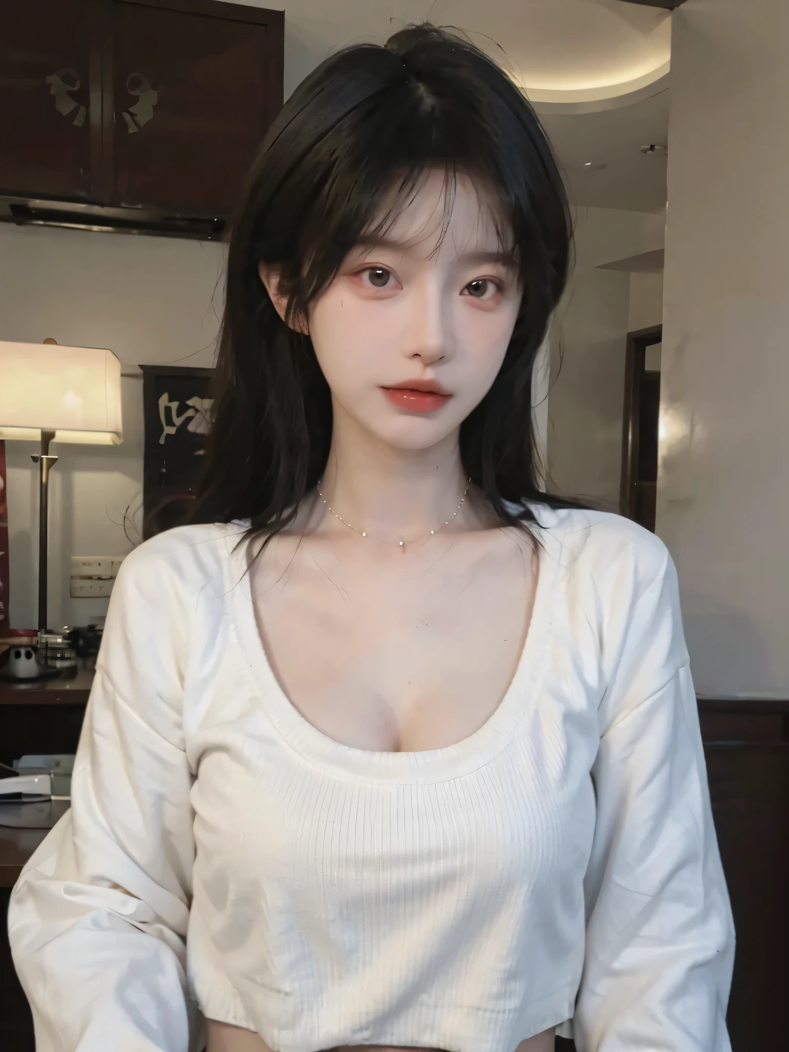 Best quality,masterpiece,ultra high res,(photorealistic:1.4),1girl,sexy,(shirt:1.2),(bra:1.2),(large breast:1.3),(upper body:1.4)
