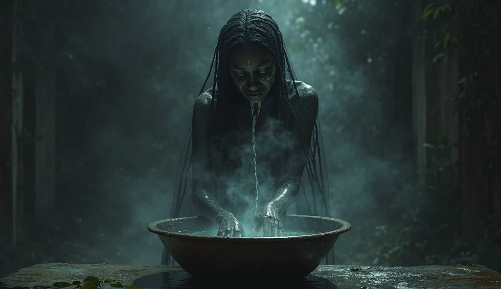 Hyperrealism,female focus,Southeast Asian,(myth:0.68),Horrific visions,(Fetid cauldrons:0.78),(Wrapped in bandages:0.87),Mottled,Depth of Detail,Lens Flare,(soft cinematic light:0.68),(david s. goyer:0.72),Tunic top,