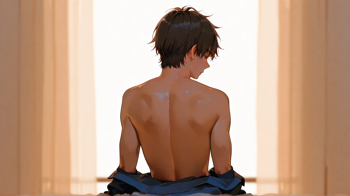 A boy naked from head to toe