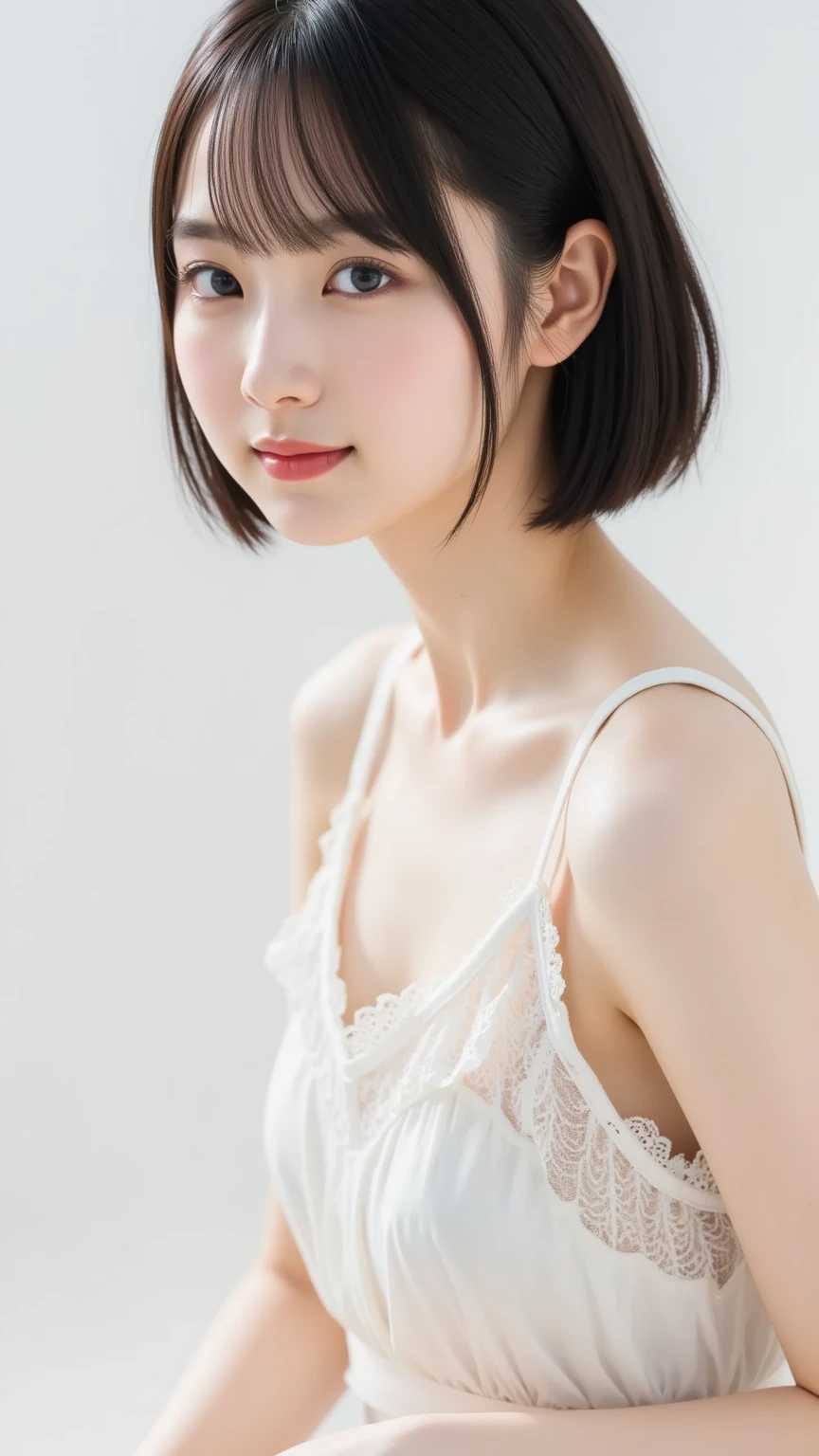 (Highest quality, Very detailed, masterpiece:1.2), 1 women, Very thin body, length, Thin legs, ((Black short hair:1.2)), ((Thick and fluffy bangs)), Very detailedな顔,A faint smile, small, Thin Nose, small thin mouth, Extremely sharply focused eyes, Japanese, Beautiful Face, Realistic eyes, Beautiful and beautiful eyes, Realistic Skin, Beautiful Skin, charm, (A vivid face), Beautiful Hairstyles,(((ユニオンジャック柄ビキニ))),脇を見せる,(腕を上げる),Creepy and unique hairstyles,下からのアングル, High resolution, Vibrant color palettel, Amazing place