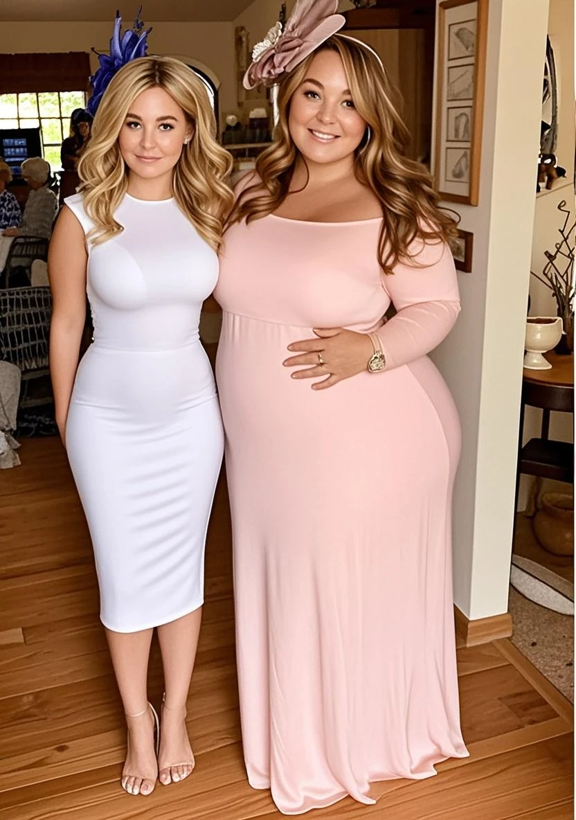 3heads, three headed mom, age 39, Irish, wavy blonde hair, curvy, loving, pretty, casual outfit, standing in Walt Disney World with her young daughters