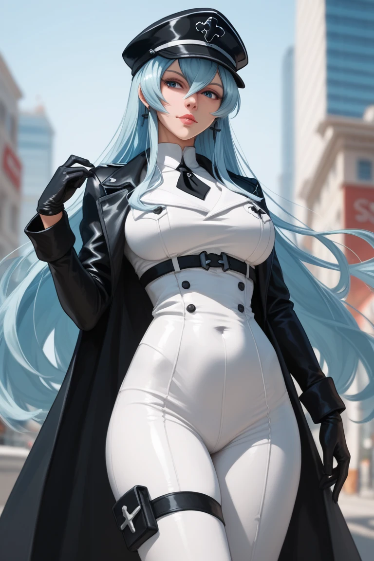 ((masterpiece:1.4, best quality))+, (ultra detailed, high quality)+, illustration, perfect anatomy, thigh boots, high heel boots, boots, high heels, ((latex, shiny sissy luxury latex dress for doll, white latex bodysuit)), (latex gloves, black latex legwear, latex boots), full body, looking at viewer, long sleeves, tall female, tally, grey eyes, long hair, silver hair, straight hair, breasts, beautiful lighting, cityscape, (night, night sky), soft lighting, standing, street, zipper, full-length zipper, headphones, red scarf <lora:tesomu-10-epoch-color:0.8>
