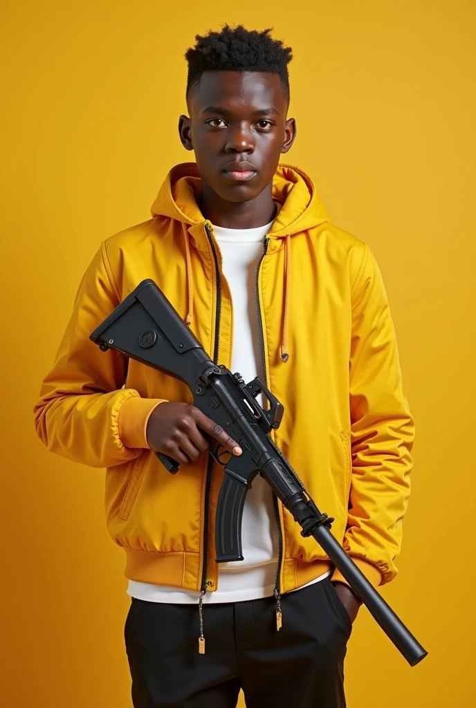 A teenage boy with a white t-shirt and a black hoodie the t-shirt peeks out from below the boy is shot with a gun 