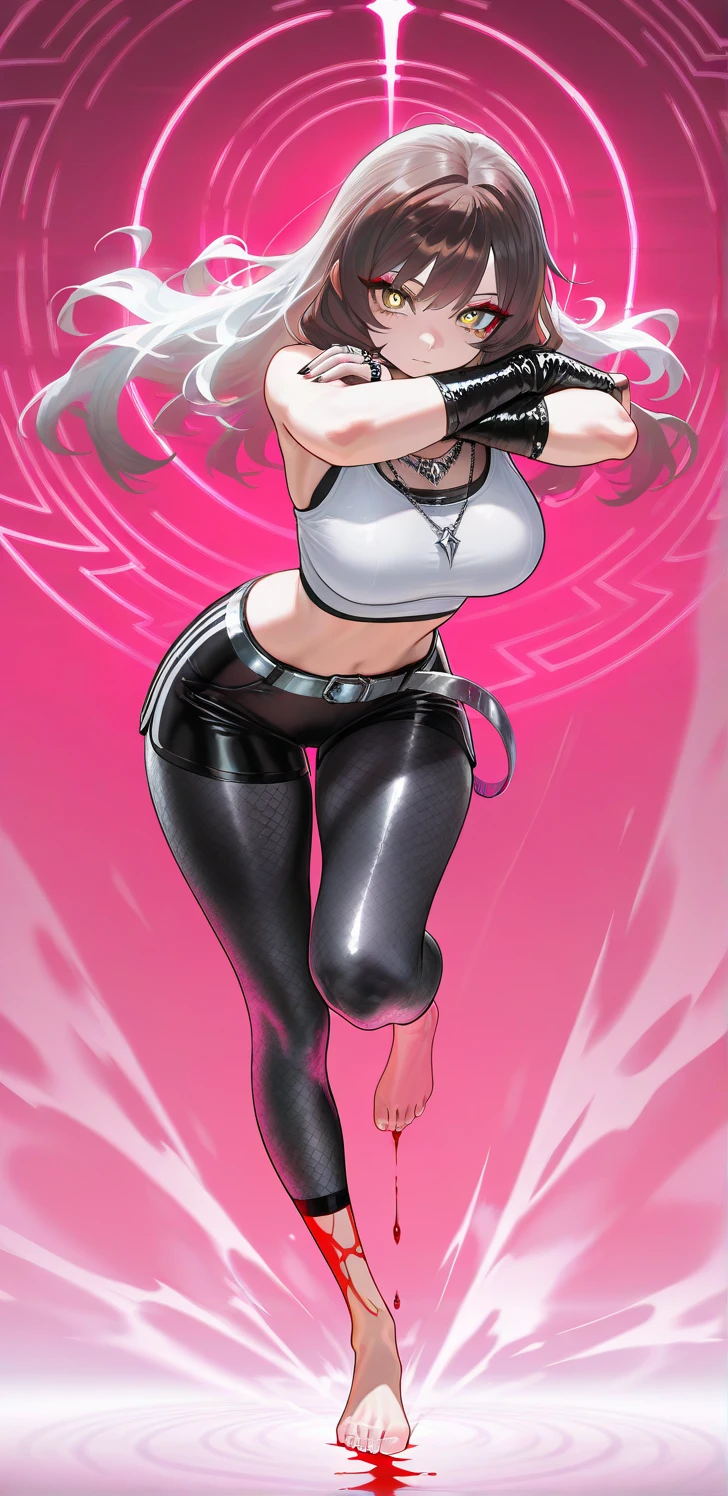 :: JOE MADUREIRA STYLE:: BEAUTIFUL WOMAN perfect and detailed, ultra detailed style clothes with tatoon designs and colors of light pink, black, white and gray, with various full-body attack poses and with immersive effects, hover effect, graphite style background with vibrant colors "ultra hdr" detailed, focus effect, sneakers all star converse black (masterpiece:  1.2, best quality), (finely detailed beautiful eyes: 1.2), extremely detailed hair, depth of field,shot with Canon EOS,lens 135mm f1.8,portrait of [x]((1Girl Kelly Brook Beautiful Woman )),long hair, straight and bright yellow black,with a natural glow and stuck like ponytail ((Solo)), (Ultra detailed eyes:1.4), (Finely detailed eyes and detailed face:1.3), ), (With ULTRA DETAILED jeans and a white t-shirt with full ultra detailed tatoom print:1.3),(torn outfit), (Beautiful and clear background:1.2), (Extremely detailed CG, Ultra-detailed, Best Shadow:1.1),("" character with his super power in the right fist"")((Depth of field and blur)), ((Watercolor)), Large breasts, Bare shoulders, Flowers and petals, Beautiful conceptual illustration , (white background:0.5),  (Illustration :1.1), (extremely fine and beautiful: 1.1), (perfect details: 1.1) graffiti style background, freedom, screaming very loud, with angry face releasing too much power, digital illustration, perfect anatomy, centered, approaching perfection, dynamic, highly detailed, watercolor painting, artstation, concept art, smooth, sharp focus, illustration, perfect anatomy, centered, approaching perfection, dynamic, highly detailed, character sheet,  artstation, concept art, smooth, sharp focus, illustration, full body shot, character sheet, lightning wave, beautiful anime watercolor painting,