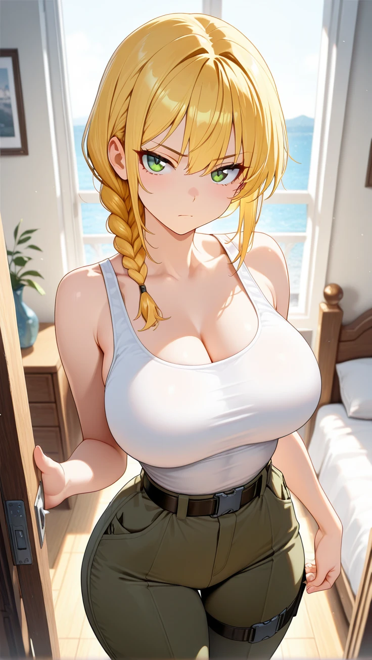 Elegant mature female, artoria pendragon, green eyes, blonde hair, soft light, 4k resolution, high quality, beautiful cg