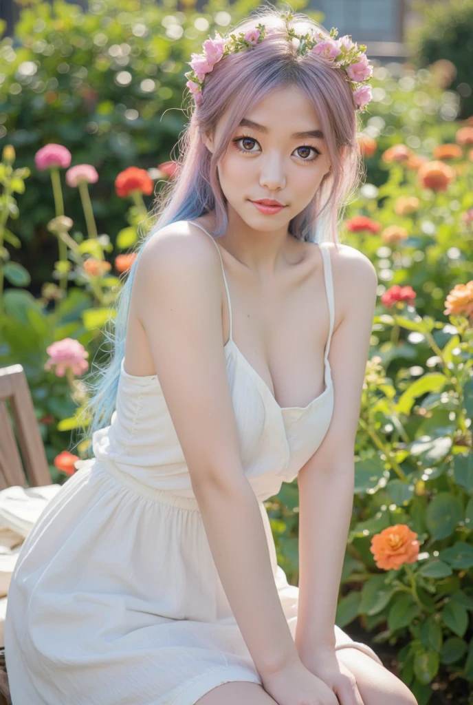 Stifk, (sgnovelcg:1.2), sgzeronovelcg, no_human, Day本の神社, scenery, water, fog, (Realistic, photo-Realistic:1.37),(8k, RAW Photos, highest quality, masterpiece:1.2), cute, boost mood,Dayu Seren, Very delicate and beautiful girl,Very detailed, , Genuine, incredibly Absurd, Abstraction, snatch, very elaborate body, Sexy smile, young,20-year-old, Heart-shaped pupils,Physically Based Rendering, Ultra-high resolution, Kodak Vision Color, Shot with Aricam LT camera, Bokeh, Sharp focus,View your viewers,photoRealistic,Realistic, alone, photoRealistic, highest quality,Very detailed顔,Very detailed目と顔, Beautiful details,Absurd, incredibly Absurd,An unforgettable smile,Floating Hair, Flowing Hair, Pink Hair, ピンク iris, Two-tone hair, Beautiful fine hair, Exquisite and beautiful face,Clear Eyes, Soft lips, iris,Very accurate and detailed, Absurd, Very CGI-like,Huge breasts,(Exposing the breasts:1.37),Accentuate your breasts,Very wide shot,Soft lighting,Against_Day,White Dress,Camisole dress,Long legs,Beautiful feet,High heels,Are standing,whole body,(show off breasts)