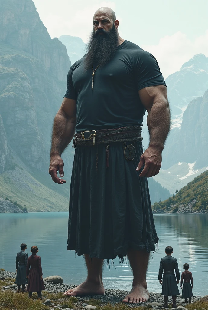 There's a man with a beard and a leather kilt posing for a photo, Technoviking masculino sem camisa, lobisomem musculoso, imagem de um guerreiro masculino adulto, masculino e forte, guerreiro masculino, d & d estilo retrato de corpo inteiro, corpo bacchanaliano gordo forte, muscular female druid, male barbarian, muscular male hero, portrait of demigod hercules