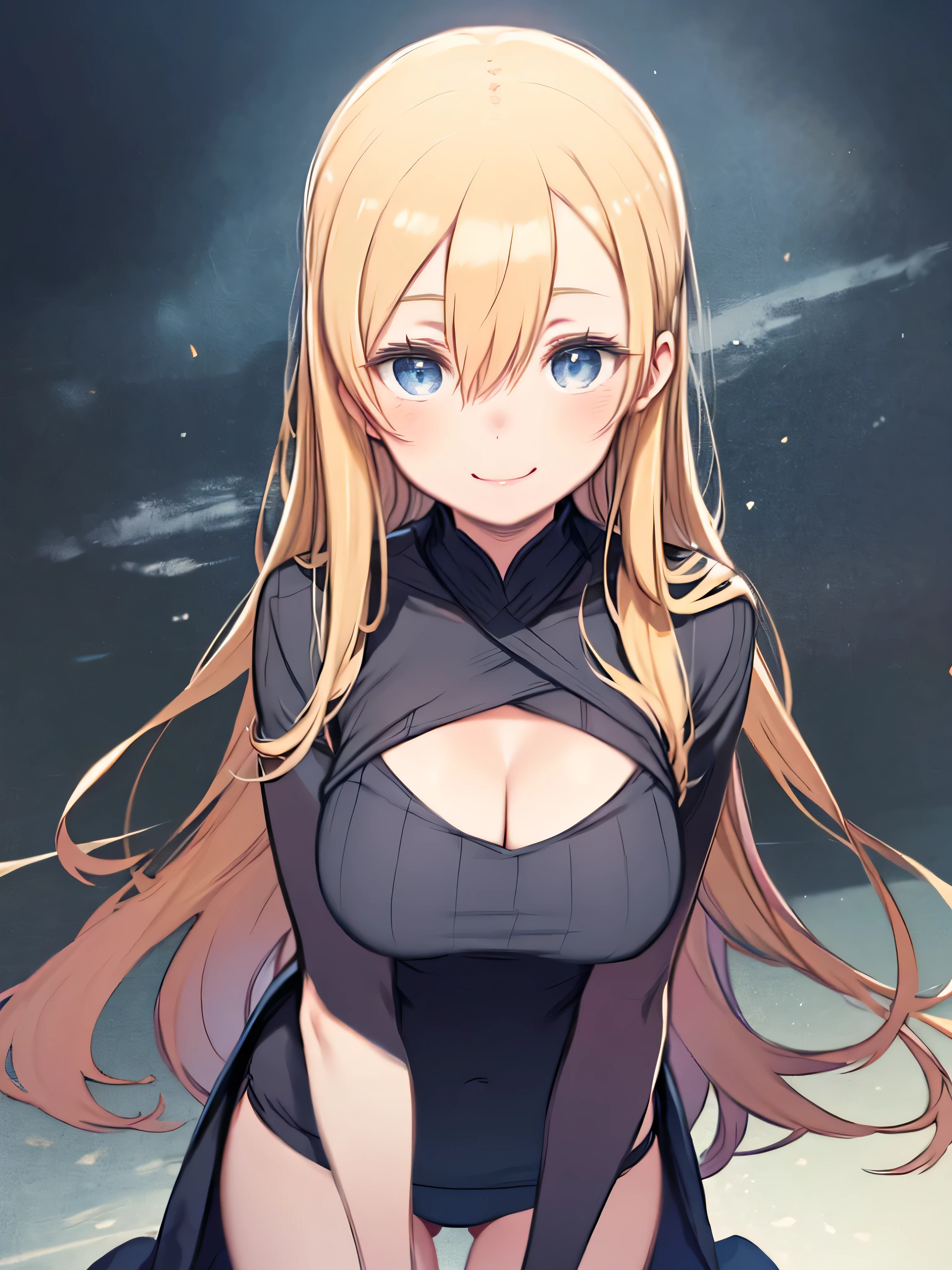 NSFW, (((1Woman))), ((best quality)), ((masterpiece)), (detailed), beautiful face, (((angry expression))), (defiance512:1.2), (((medium wavy hairstyle))), (((blue conservative dress outfit))), (((plain sky background))), big blue eyes, ((blush cheeks)), evil grin dominant expression, (((standing dominant pose))), (((blonde hair colour))), (((bright glowing hypnotic blue eyes))), (((skinny figure))), intense seductive gaze, contrasting soft skin, (lighting:1.2), 4:3 aspect ratio, full body, medium-size concealed