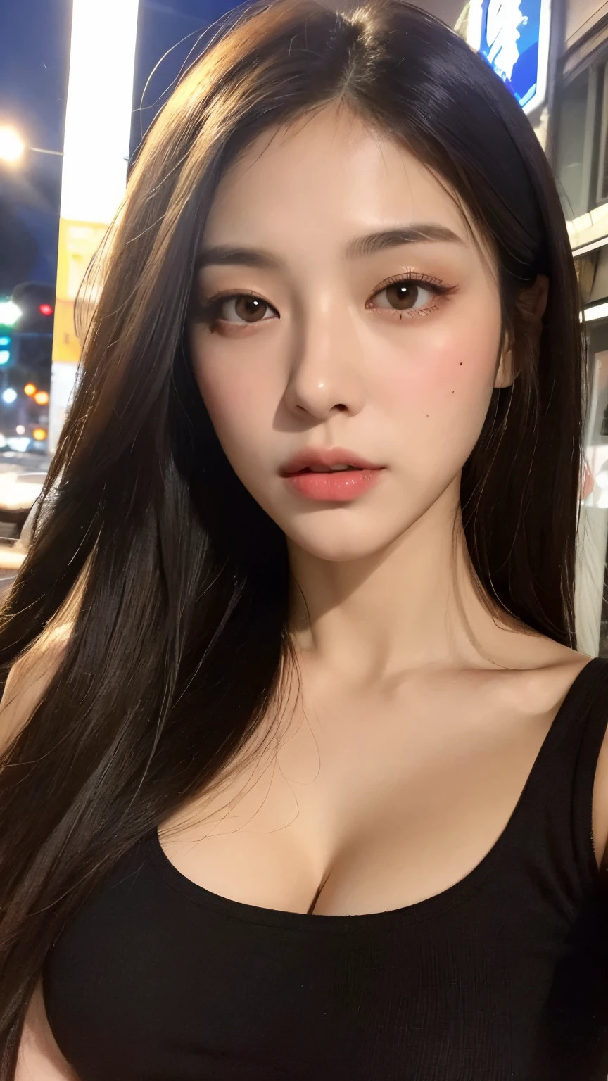 ((beste-Qualit, 8k, master-piece: 1.3))), crisp focus: 1.2、 (Cut layers, large: 1.2) , Pretty woman: 1.2, 35 years old, s big eyes, Big nose, Pink mouth, Slender Face, pointed chin, long-haired, bangs, Blonde Hair, Pale white skin, หน้าอกlarge: 1.4. Ek Lek, Wear a white cropped shirt., Wear high-waisted jeans., (coffee shop background: 1.3)