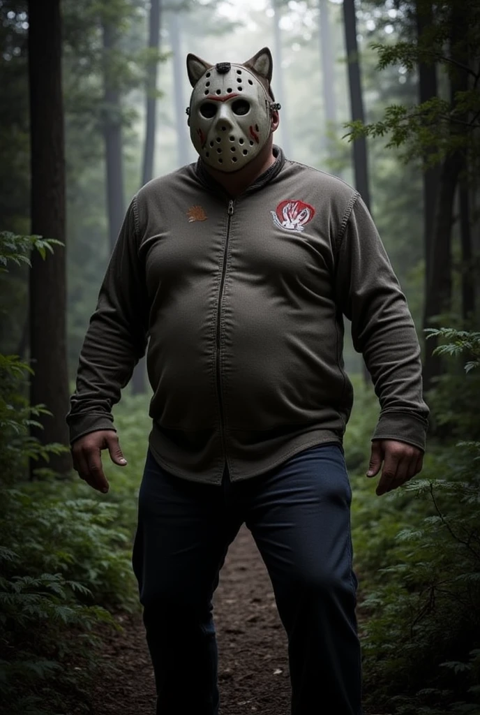 (masterpiece, 4K, ultra detailed), Jason Voorhees, single, masculine, light skin, jason's mask on face, yellow polo-shirt, red shorts, sexy, muscular, campsite, lake, forest, noon, smooth lighting, smooth lining, smooth shading, cartoony