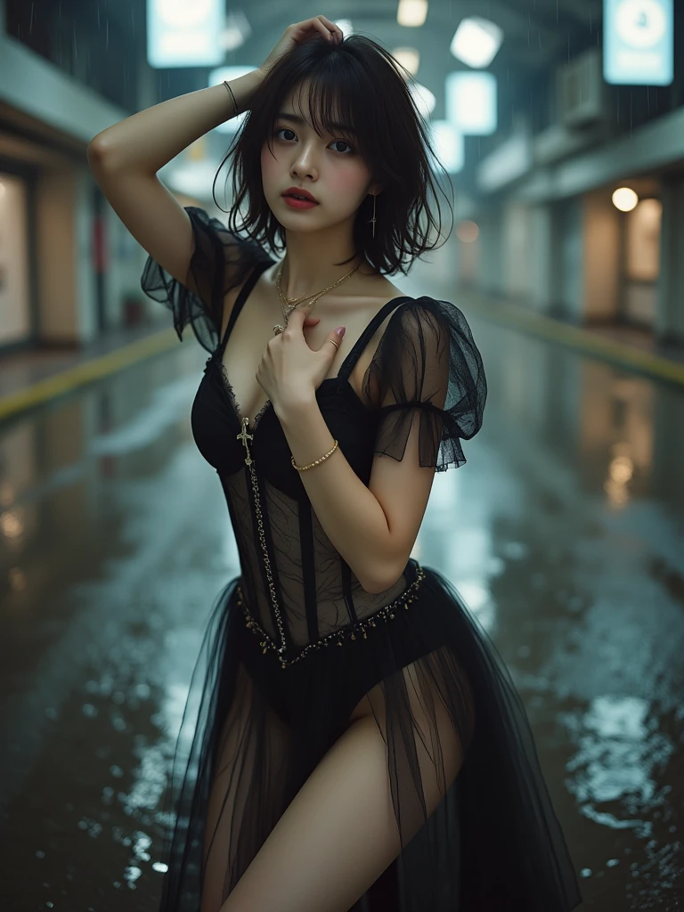 (masterpiece, top quality, best quality, official art, beautiful and aesthetic:1.2), (black and white:1.5), a pale girl with white skin, long hair flowing, black hair, in a giant tub of black liquid filled up to her face, staring intensely into camera, in a dark bathroom, oil painting:1.5, gloomy, holy, dark background, black background, a dark shadow behind, front view