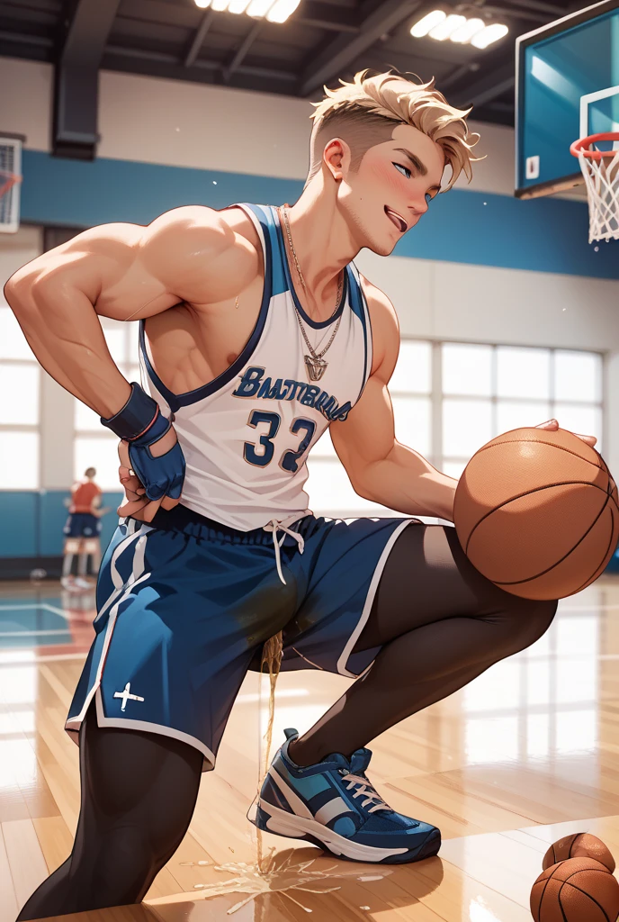 masterpiece, best quality, face, natural eyes, 1man, european, big feet, (no shoes), black socks, full body, naked, a naked male, naked mature and handsome male, large bulge, long legs, looking at viewer, 30 years old, navy uniform, muscled and mature, short haircut, a mature athelete wering tight workout outfit is holding a basketball in his hand against his waist, white fluids on body, hot, sweating, flush, steaming, erecting, huge