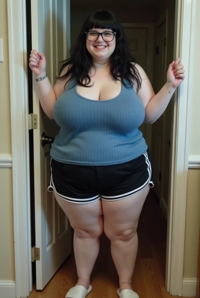 soft,chunky,voluptuous,plush,American girl/as she's taking a mirror selfie from her room/this girl is chunky very plush and curvy/ this girl is 18 years old/ big hips ,hips/supwr chubby/SSBBW 