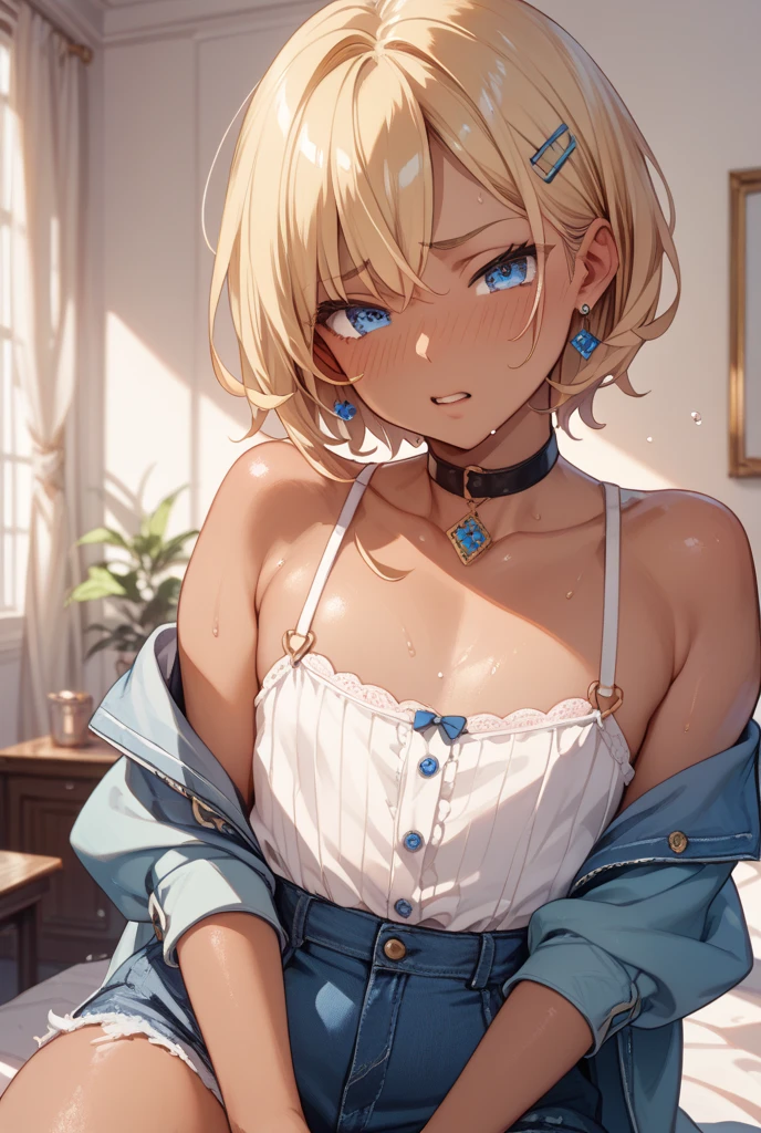 (high quality, 8k, 4K, High Contrast, masterpiece:1.2, 最high quality, Best aesthetics), 1 Female, (Real skin texture:1.3), (Film Grain:1.3), (Selfie angle, High angle), One girl, Beautiful and detailed eyes and face, 最high quality, close, cowboy shotbeautiful detailed hair, beautiful detailed face, beautiful detailed eyes, beautiful clavicle, beautiful body, beautiful chest, beautiful thigh, beautiful legs, beautiful fingers, looking at viewer, 1 girl, japanese, high school girl blackshorthair ,   Blue inner hair school Whiteshirt darkBlue skirt White shirt choker  (cowgirl position)((Sexual intercourse))